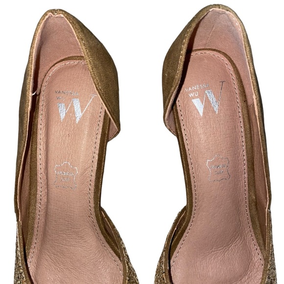 Vanessa Wu Diane camel and gold peep-toe pumps Women’s Heels Size 36 or US 6 NWT - Picture 6 of 16